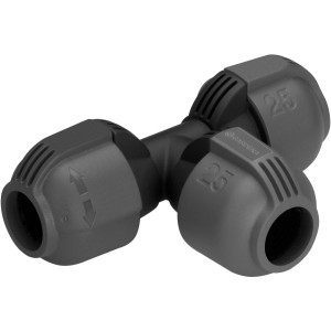 Gardena T-idom 25 mm sprinkler rendszerekhez, csőelágazáshoz a kertben.