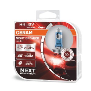 Osram Night Breaker Laser H4 Duobox: Halogén autó izzó akár 150%-kal nagyobb fényerővel.