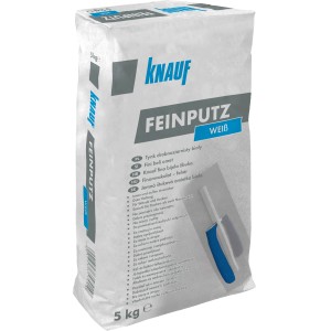 Zsák Knauf Feinputz fehér, 5 kg, finom vakolat beltéri és kültéri használatra.