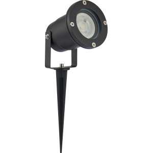 Fekete LED kerti reflektor földbe szúrható tüskével, 5W, 2700K, IP44. GU10 izzóval.