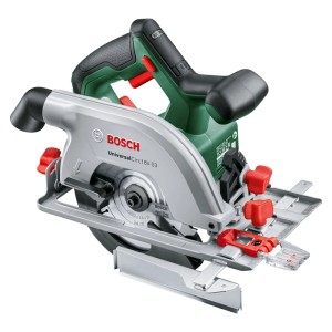 Bosch UniversalCirc 18V-53 akkus körfűrész, zöld-ezüst, 160mm fűrészlappal precíz famegmunkáláshoz.