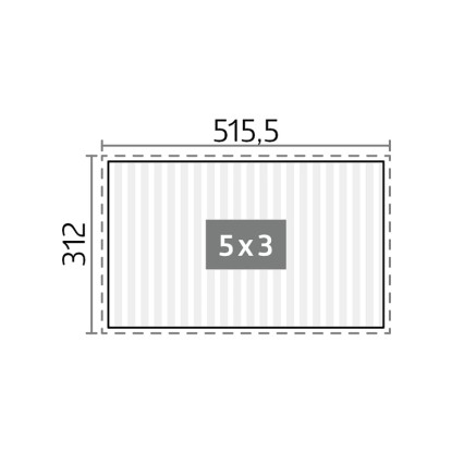 A Biohort 5x3 m-es kvarc fehér színű pergola vázlata méretekkel.