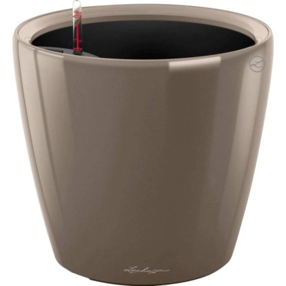 Lechuza Classico Premium LS kaspó 22 cm átmérő x 21 cm szürkésbarna magasfényű