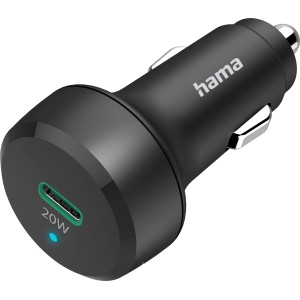 Fekete Hama USB-C Power Delivery/Qualcomm 20W autós töltő szivargyújtóhoz.