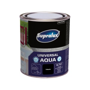 Fekete Supralux Universal Aqua zománcfesték, 0,75l doboz.