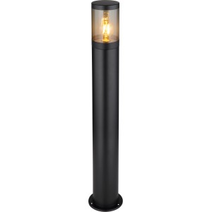 Fekete, hengeres Globo kültéri lámpa füstszínű üveggel és E27 foglalattal, 80 cm magas.