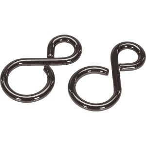 Két fekete, eloxált S-kampó (38 mm) láncok összekötéséhez, terhelhetőség 5 kg-ig.