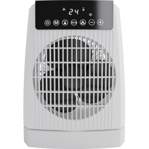 Fehér Brekstad ventilátoros fűtő LED kijelzővel és távirányítóval, 2000 W, beltéri használatra.
