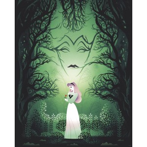 Zöld falikép: Csipkerózsika (Aurora) és Demóna az erdőben, 40x50 cm. Disney dekoráció gyerekszobába.