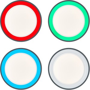Okos LED mennyezeti lámpa Tessy, Ø 39 cm, RGB szegéllyel piros, zöld, kék és fehér színben.