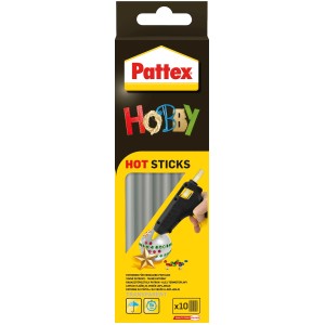 Pattex Hobby Hot Melt ragasztórudak, 10 db átlátszó ragasztórúd hobbi célokra.