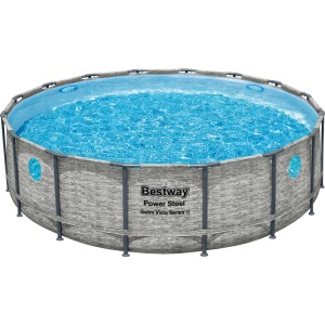 Bestway Power Steel medence, Ø 488 cm, acélvázzal és ablakkal. Kerek medence a kertbe.