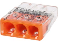 Wago vezetékösszekötő kapocs 3 pólusú 0,5 mm - 2,5 mm átmérő átlátszó-narancs Wago vezetékösszekötő kapocs 3 pólusú 0,5 mm - 2,5 mm átmérő átlátszó-narancs