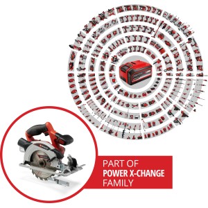 Einhell Power X-Change akkus kézi körfűrész TE-CS 18/165-1 Li Solo, a Power X-Change család tagja.