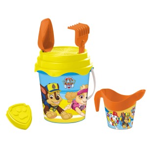 Happy People Paw Patrol homokozó vödörkészlet, 6 részes: vödör, lapát, szita, gereblye, forma és locsolókanna.