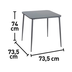 Glenrio négyzet alakú kerti asztal, 73,5x73,5 cm, acélvázzal és üveglappal.