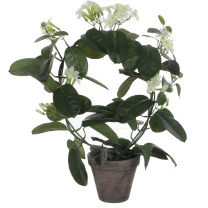 Mica Decorations mű Stephanotis növény fehér virágokkal cserépben, Ø 40x50 cm.