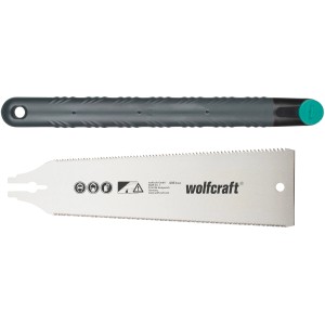 Wolfcraft japán fűrész, 240 mm, szürke markolattal és rugalmas fűrészlappal a finom és durva vágásokhoz.