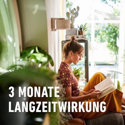 Olvasó nő, szobanövények a háttérben, kiemelve a műtrágyarudak 3 hónapos tartós hatását.