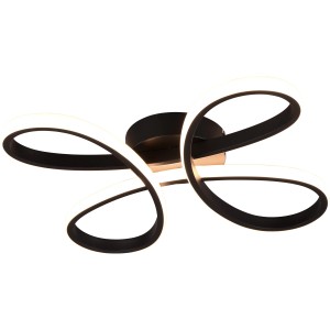 Modern Trio LED mennyezeti lámpa Fly, 40 cm, matt fekete, ívelt dizájnnal.