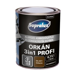 Supralux Orkán 3in1 Profi rozsdavédő festék, dió barna, 0,75l doboz.
