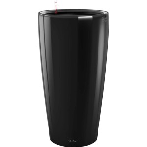 Fényes fekete Lechuza Rondo Premium virágtartó, 56 cm magas.