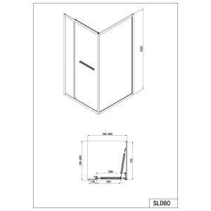 SANOSLIM sarokkabin toló-forgó ajtóval 80 cm matt fekete
