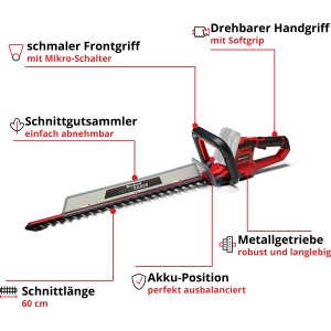 Einhell Power-X Change GE-CH 18/60 Li-Solo akkus sövényvágó, forgatható fogantyúval és 60 cm-es vágáshosszal.