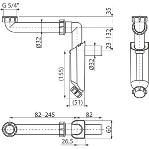 Alca Helytakarékos mosdószifon DN32 5/4" hollanderrel A43S-DN32