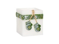 Karácsonyi dekoráció lampion gyertya zöld-fehér 11,5 cm