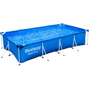 Kék Bestway Frame Pool Steel Pro, 400x211x81 cm, négyszögletes acélvázas medence szivattyú nélkül.
