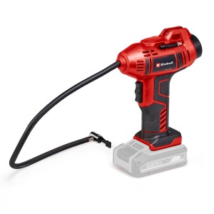 Einhell Power X-Change CE-CC 18 Li-Solo akkumulátoros autókompresszor (akkumulátor nélkül). Mobil kompresszor piros/fekete színben, tömlővel.