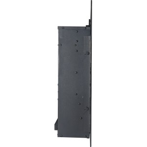 A fekete Rushmoor Heat elektromos kandalló oldalnézete. Vékony, modern design falra szereléshez.