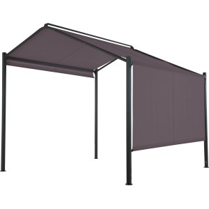 Antracit színű acél pavilon Bacliff 3x3m oldalfüggönnyel a napvédelemhez.