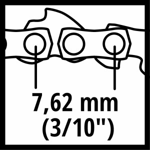 Közelkép az Einhell láncfűrész pótláncról, osztás 7,62 mm (3/10 hüvelyk).