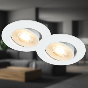 2 db-os fehér Brilo LED süllyesztett lámpa Besi, forgatható, 8 cm átmérőjű.