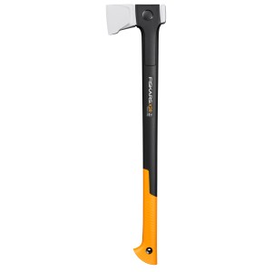 Fiskars X28 hasító fejsze M pengével, fejsze rönkök hasításához, fekete nyéllel és narancssárga fogantyúval.