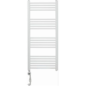 Fehér elektromos fürdőszobai radiátor Wuppertal 2.0, 120x50 cm, fűtőbetéttel és termosztáttal.