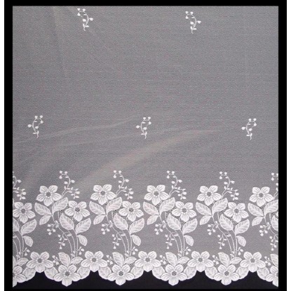 Albani Jacquard függöny, a szélén virág díszekkel fehér 150 cm - méteráru