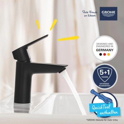 Grohe QuickFix Start S fekete mosdó csaptelep vízsugárral. Egykaros mosogató csaptelep.