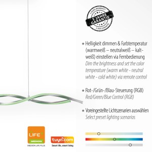 LOLAsmart-Swing okos LED függőlámpa acél színben, hullám design, állítható fényszín.
