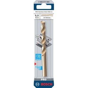 Bosch Pro Stainless Steel HSS-Co spirálfúró, 5,5 mm, fémmegmunkáláshoz.