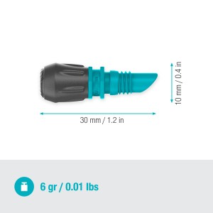 Gardena porlasztó fúvóka, 5 darab, Micro-Drip-Systemhez a finom felülről történő öntözéshez. A fúvóka szürke/türkiz és kb. 3 cm hosszú.