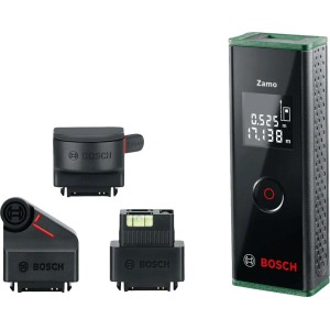 Bosch Zamo digitális lézeres távolságmérő három adapterrel a pontos mérésekhez.