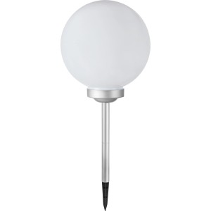 Fehér Trani LED szolár gömblámpa Ø 20 cm a kertbe, földszúróval.