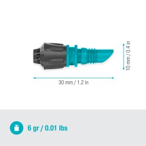 Gardena 360°-os szórófej a Micro-Drip-Systemhez, virág- és zöldségágyások öntözéséhez.