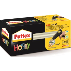 Pattex Hobby Hot Sticks, átlátszó olvadó ragasztórudak ragasztópisztolyokhoz, 50 darab.