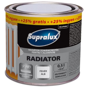 Supralux radiátor zománcfesték dobozban, fehér, selyemfényű, 0,5l.