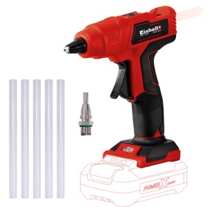 Einhell Power X-Change TE-CG 18 Li Solo akkus ragasztópisztoly ragasztórudakkal és fúvókával, akkumulátor nélkül.