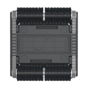 Szürke t.b.t. medence robot alulról, lánctalpakkal. Ideális a medence tisztításához.